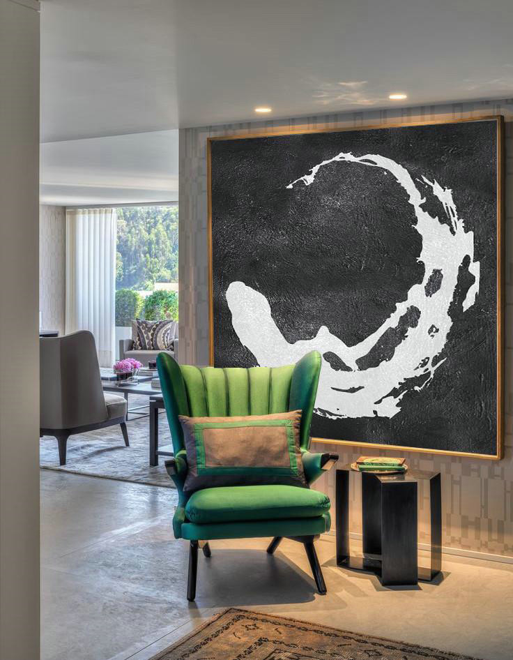 Handmade Extra Large Contemporary Painting,Oversized Minimal Black And White Painting,Acrylic Painting Large Wall Art #Y7N6 - Click Image to Close